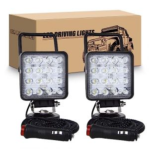 RIGIDON 2Pcs 4" 10cm 48W phare de travail led aimant&eacute;, carr&eacute; feux de travail, 12V 24V lampe de travail led avec base magn&eacute;tique pour offroad Voiture camions SUV 4x4 tracteur, 6000K Led spotlights (JIANDAO, neuf)