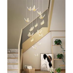 LYSDjia Lustres LED pour entrée salon haut plafond lustre acrylique papillon grandes lampes suspendues luminaire moderne salle à manger couloir escalier lumières LED plafonnier à intensité variable(Co (LYSDjia-FR, neuf)