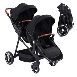 Poussette Double Légère Landau Pliable de Voyage, Poussette Tandem Compacte Avec Siéges Réversibles, Nacelle Bébé, Charge Max 30 kg, de la Naissance à 36 Mois (XiangguanUK, neuf)
