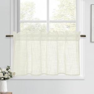 DWCN Beige Clair Rideau Cuisine Brise-bise Court Rideaux Voilage 45 x 90 cm (H x l) Style Lin Moderne Semi-translucide pour Evier Placard Fenetre Salon Chambre 1 Panneaux (DWCN EU, neuf)