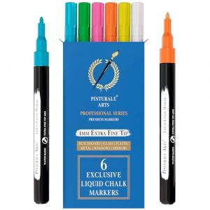 Pinturale Arts Set 6 Feutre Craie Effacable Tableau Noir | Pointe Extra Fine 1mm | Stylo Craie Pour Tableau Noir Effacable | Crayon Craie Pour Vetre, Virre, Ardoise (Leonition, neuf)