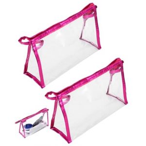 FUGLUS 2 PCS Trousse de Toilette Transparente, Kit de Voyage pour l'Avion, Imperm&eacute;ables Trousse de Voyage avec Glissi&egrave;re pour Vacances, Voyage, Salle de Bain (Rose) (BOOKING PRICELESS, neuf)