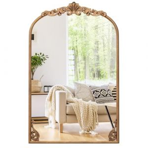 GOPLUS Miroir Mural Dor&eacute;, Miroir Entr&eacute;e Vintage Baroque avec Cadre M&eacute;tallique, Crochets Soud&eacute;s, Vis d'Expansion, D&eacute;coration D&eacute;coratif Arqu&eacute; pour Salon, Couloir (76 x 51 cm) (Augenstern24, neuf)