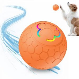 Balle Interactive pour Chien, Balle Chien à Roulement Automatique avec Lumière LED Colorée, Rotative à 360 Degrés, pour Chiots, Petits, Moyens Chiens (Orange) (ComedyKing, neuf)
