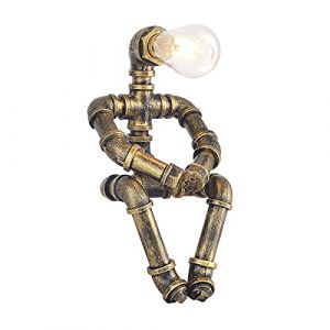 Kaj Hejmo Lampe de table en forme de tuyau d'eau style robot - Lampe de table rétro industrielle steampunk rustique - Lampe de bureau vintage pour chambre à coucher, bureau, chevet, table de chevet, (Kaj Hejmo, neuf)