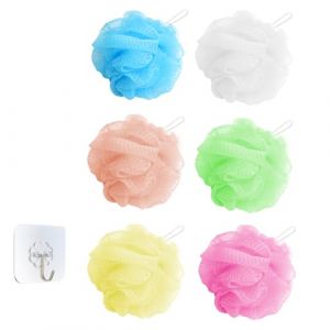APOMOONS Lot de 6 éponge de Douche Douce Et Durable Fleur de Douche Lavable Maille Massage Grosse Eponge pour Corps Nettoyage Exfoliation Du Avec Crochet (xinzemei, neuf)
