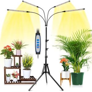 wolezek Lampe de Plante, 80 LEDs 4 T&ecirc;tes Lampe de Croissance avec Tr&eacute;pied LED Horticole, Lampe pour Plante Spectre Complet 3000k 6500k 660nm R&eacute;glable 40-120CM, Timing 4/8/12H (WOLEZEK, neuf)