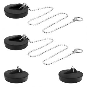 THQAE 4 Pcs bouchon baignoire, bouchon evier cuisine, bouchon evier, bouchons de vidange en caoutchouc avec cha&icirc;ne de blocage de 40 cm, Pour baignoire, cuisine, salle de bain, 40 &agrave; 45 mm (ProTechika O&Uuml;, neuf)