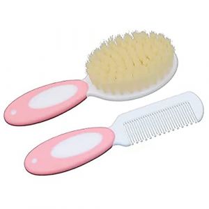 Ensemble brosse &agrave; cheveux et peigne pour b&eacute;b&eacute;, brosse &agrave; cheveux avec poils naturels doux, cadeau de f&ecirc;te pr&eacute;natale (Rose) (HUAYINGMEI-FR, neuf)