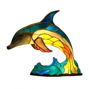 Série de lampes de table en forme de tortue en résine colorée, lion, dauphin, loup, dragon, veilleuse animale pour enfants, lampe de table colorée en forme d'animal pour décoration de la aison (Plantw, neuf)