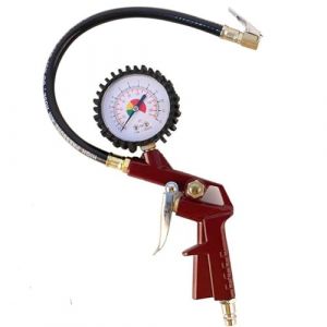 QIUMIN Gonfleur de pneus pour compresseur d'air, 0-16 bar, Manom&egrave;tre m&eacute;canique &agrave; aiguille, Testeur de pression pour voiture, moto, v&eacute;lo et bateaux gonflables (D red) (MinFa Tools UK, neuf)