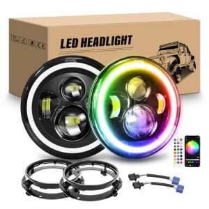 RIGIDON 2Pcs 7 Pouces Rond Phare LED Auto Moto avec Anneau de Montage, 50W Phare de Travail Blanc RGB 4 Modes Eclairages Feux LED Off Road Feu DRL HI LO Beam pour Wrangler JK TJ LJ CJ JP Hummber (JIANDAO, neuf)