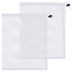 SUBTAVIK Lot de 2 sacs en filet avec cordon, filets en nylon blanc, 20x30cm, fermeture &agrave; cordon, rangement polyvalent pour natation, plage, piscine, voyages, maison (SUBTAVIK FR, neuf)