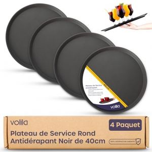 volila Plateau de Service Rond Non Dérapant - Pack de 4 (40 cm) Plateau Repas pour Service A Cafe et Boissons - Plateau Antidérapant pour Fêtes, Évènements, Bars, Restaurants et Maison (Rivero products, neuf)