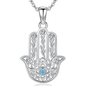 Collier Main de Fatma Argent Sterling 925, Pendentif Main de Fatma Argent pour Femme, Main de Hamsa Pendentif, Bijoux Main de Fatma Cadeaux pour Femme (Aniu, neuf)