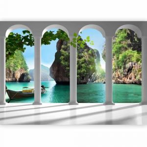 murando - Papier peint panoramique moderne 400x280 cm - Revêtement mural décoration pour chambre salon - Design unique et moderne - Vert blanc - Colonnes mer nature paysage eau 10110903-13 (murando, neuf)