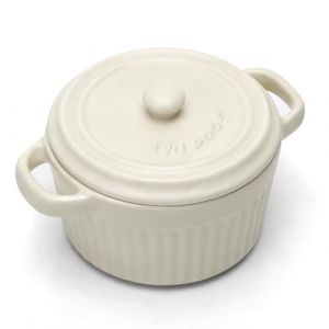 Mini cocotte avec couvercle, plat &agrave; gratin en c&eacute;ramique avec poign&eacute;es et couvercle, petits plats ronds pour lasagnes, souffl&eacute;s, cr&egrave;mes br&ucirc;l&eacute;es, desserts, pour micro-ondes et four (blanc, S-250ml-1pc) (yjspbsm-shop, neuf)