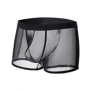 Caleçon en maille transparente pour homme - Boxer fin en soie glacée - Sous-vêtements érotiques transparents - Séchage rapide - Respirant - Boxer confortable, Noir , L (OIWsofm, neuf)