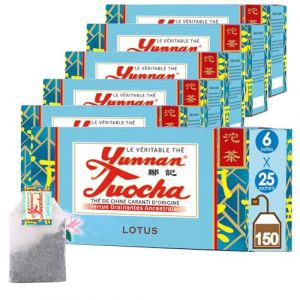 Yunnan Tuocha Zouji - Thé Tuocha au Lotus – Apaisant et relaxant - 300 Sachets (12x25)- 600g - Origine Yunnan Garantie (ZOUJI TUOCHA, neuf)