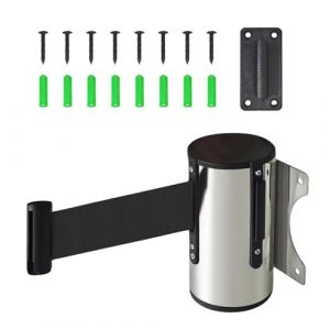 Dtoterul Barriere Retractable 2M Barriere Extensible Exterieur Inoxydable Ruban d'Avertissement de Sécurité Mural Controle Foule avec Accessoires Ruban de Sécurité Extensible(Noir) (Dtoterul, neuf)