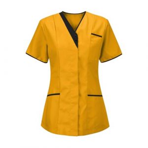 Tunique M&eacute;Dicale Femme Col en V Manche Courte Blouse Infirmiere Uniforme De Travail Haut Et Pantalon Tenue Aide Soignante Professionnelle Esth&eacute;Ticienne V&ecirc;Tement Lavables Durables Ensemble (HAOLEI  FR, neuf)