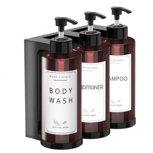 NICEME Distributeur de Savon 300ml,3 Pi&egrave;Ces Distributeur Savon Mural,Distributeur Liquide Vaisselle Lacon Pompe Vide pour Bain,Cuisine,H&ocirc;Tel (Marron)-Design D'Ouverture de Cl&eacute;+Tiquettes (WDX-FR, neuf)