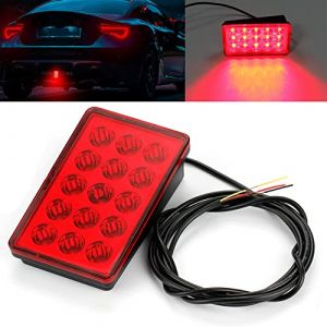 AUGMEAP Feu Stop Arrière LED 15 Leds Éclairage Continu Stroboscopique Freinage Troisième Feu Stop Auto,Rouge (ASLTW, neuf)