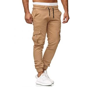 ORANDESIGNE Homme Pantalons Casual Jeans Sport Jogging Slim Fit Militaire Cargo Montagne Baggy Pants Multi Poches Pantalon Cargo Homme Casual Sport Jogging Jogger Chino B Kaki XL (Wowmart Zoo X., neuf)