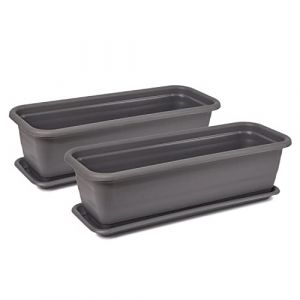 Tymar Lot de 2 jardini&egrave;res rectangulaires avec soucoupe - Pour balcon, terrasse - En plastique - Anthracite - 50 x 18,7 x 14,7 cm (Julmax, neuf)