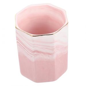Homoyoyo Pot &agrave; Crayons en C&eacute;ramique Effet Marbre Organiseur de Pinceaux Octogonal Rose 10 CM X 8 CM Rangement Bureau Multifonction pour Maquillage et Papeterie (S Wisdom HF, neuf)