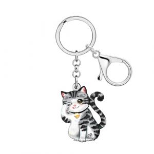 WEVENI Porte-cl&eacute;s chat noir mignon Porte-cl&eacute;s animaux Cool Cat Lover Cadeaux pour femmes filles enfants sac &agrave; main Charms sac &agrave; dos Accessoires (Gris) (WEVENI, neuf)