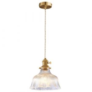 Vintage Lampe à Suspension d'Abat-jour en Verre, Luminaire de Plafond Loft Bar en Laiton E27 Prise, Mini Lustre pour Chambre, Salle à manger, Cuisine (Transparent, 18cm) (YiChangYuLinKeJiYouXianGongSi, neuf)