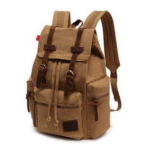koolehaoda Vintage Canvas Sac &agrave; dos pour ordinateur portable 17" Sac &agrave; dos en toile universitaire d&eacute;contract&eacute; unisexe Sac de randonn&eacute;e Sac &agrave; dos professionnel (Kaki) (Koolehaoda-FR, neuf)