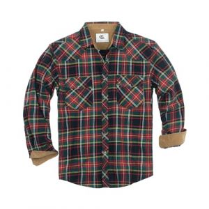 Dctop Chemise en Flanelle &agrave; Manches Longues pour Homme - Chemise de b&ucirc;cheron &agrave; Carreaux - Bouton Pression - Coton avec Poche - Coupe Droite - D&eacute;contract&eacute;e, #14 Rouge/Vert &agrave; Carreaux, XXXXL (fengtaoUS, neuf)