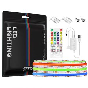 SEZO FCOB COB Kit de Bande LED RGB USB 5V 2M 576LEDs/m RGB LED Ruban CRI>90 IP30 Iumineux Autocollant Flexible Haute Densit&eacute; avec SP613E Contr&ocirc;leur T&eacute;l&eacute;commande pour &eacute;clairage D&eacute;coratif DIY (SEZO EU, neuf)