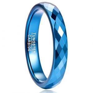 NUNCAD Bague Bleu pour Femme Homme, Anneau en Tungst&egrave;ne, Alliance de Promesses pour Mariage Fian&ccedil;ailles, G&eacute;om&eacute;trique Losange, 4mm Taille 68.5(21.8) (NUNCAD FR, neuf)