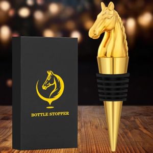 LULLEA Bouchon de bouteille de vin en forme de cheval - Cadeau de No&euml;l - Cadeau d'anniversaire pour homme et femme - D&eacute;coration de t&ecirc;te de cheval - Bouchon de vin pour vin champagne - Dor&eacute; (LULLEA FR, neuf)