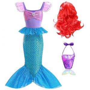 XFOZDM Filles Deguisement Robe de Princesse Ariel la Petite Sirene Costume avec Accessoires de Sirène pour Enfant Fille Noël Halloween Anniversaire Fête Cosplay 4-5Ans Violet01 120 (senlinhuang, neuf)