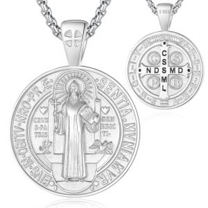 EUDORA Harmony Ball Collier avec M&eacute;daille de Saint Beno&icirc;t San Benito pour Homme et Femme en Argent Sterling S925, Pendentif Amulette de Saint Beno&icirc;t M&eacute;daille de San Benito Bijoux Cadeaux, 20+2" (EUDORA Harmony Ball, neuf)