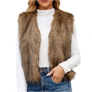 Gilet Court Femme Fausse Fourrure Manteau sans Manches Cardigan Imitation Fourrure Hiver Gilet Femmes Hiver Veste sans Manche Manteau Fausse Fourrure Grand Taille Pas Cher Cadeau Noel (⭐⭐⭐⭐⭐AEGJEGVD⭐⭐⭐⭐⭐, neuf)