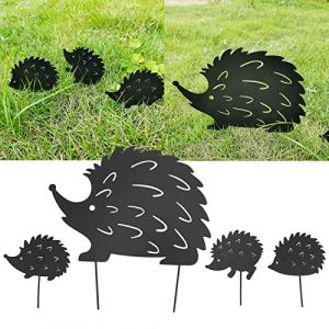DeWin 4Pcs Décoration de Jardin, Hérisson en Métal Décoratif Jardin Piquets Mignon Animal Creux Conception Patio Mignon Fer Art Hérisson Décoration pour Jardin (Dewinshop, neuf)