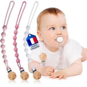 Attache Tetine (3 Couleurs) Attache Sucette - Accroche Tétine Bebe - Lot De Accroches -Tétines En Silicone De Haute Qualité (Rose foncé/Rose clair/Blanc) (MARKETIFAR, neuf)