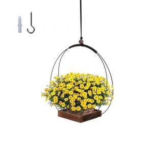 Jilskl Pot de Fleur Suspendu, Pot Suspendu Plant Interieur, Boho Moderne Suspension Plante Int&eacute;rieure, avec Base en Bois, Pot Fleur Suspendu pour Petites et Moyennes Plantes, Noir (Mrcqdbb, neuf)