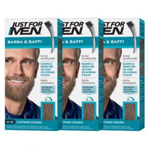 Just for Men Barbe & Moustache, Teinture pour barbe homme, couleur ch&acirc;tain clair, teinture, &eacute;limine les poils gris, avec peigne applicateur - M25 (3 Pack) (CorpoeCapelli, neuf)