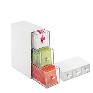 Boite à Thé avec 3 Tiroirs, Rangement Cuisine en Plastique, Boite de Rangement Cuisine, Rangement à Thé, Rangement Maquillage, Casier de Rangement, pour Sachets de Thé, Tisane, Infusion, Café (XongSyue-EU, neuf)
