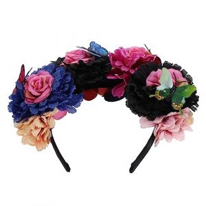 WRITWAA hallowen encanto deguisement décoration fete decoration fete couronne de fleurs festival casque floral mexicain mort fleurs mexicaines accessoires de cheveux mexicains en tissu (Saieli, neuf)