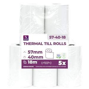 Rouleau tpe 57mm x 18m x 12mm – Rouleaux pour terminal carte bancaire – Bobine papier thermique 57x40x12 - sans BPA (5 Bobines) (Naruba Media, neuf)