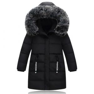 Tilozs Fille Manteau d'Hiver Chaud Veste Enfant Doudoune mi Long Coupe Vent Parka mit Capuche Fourrure, Noir, 5-6 ans(Taille du fabricant：120) (Zyolla, neuf)