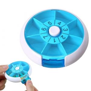 JUGUTA Boite Pilule Hebdomadaire Rotative, 1 Pi&egrave;ce Bo&icirc;te &Agrave; M&eacute;dicaments Portable 7 Compartiments Bleu, 9Cm Longueur X 9Cm Largeur X 2.2Cm Hauteur Pour Comprim&eacute;s (ROXYROX FASHION, neuf)