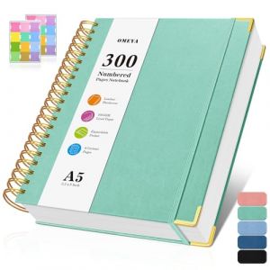 Carnet &agrave; spirale, 300 pages num&eacute;rot&eacute;es, lign&eacute; avec contenu, journal &eacute;pais de 100 g/m&sup2; pour homme et femme, couverture rigide lign&eacute;e en cuir, grand carnet de notes A5 pour le travail et l'&eacute;cole (ProGiftsDirect, neuf)